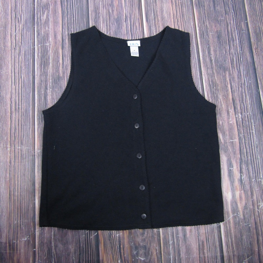 BFA Classics Vest Womens Medium Black Button Front Knit Sleeveless V-Neck